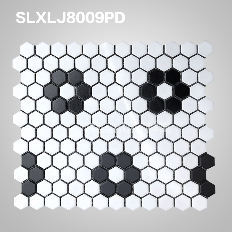 小六角黑白拼花 陶瓷马赛克 SLXLJ8009PD